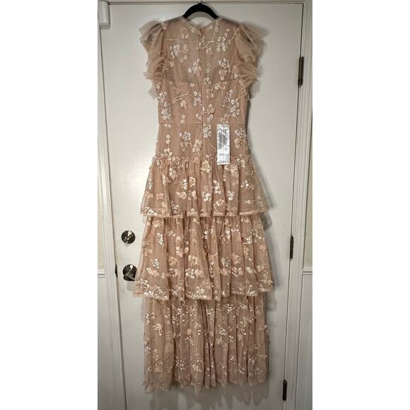 BCBG Max Azria Willow Embroidered V-neck Evening Dress Pink Size 10 NWT Romantic - Picture 10 of 15